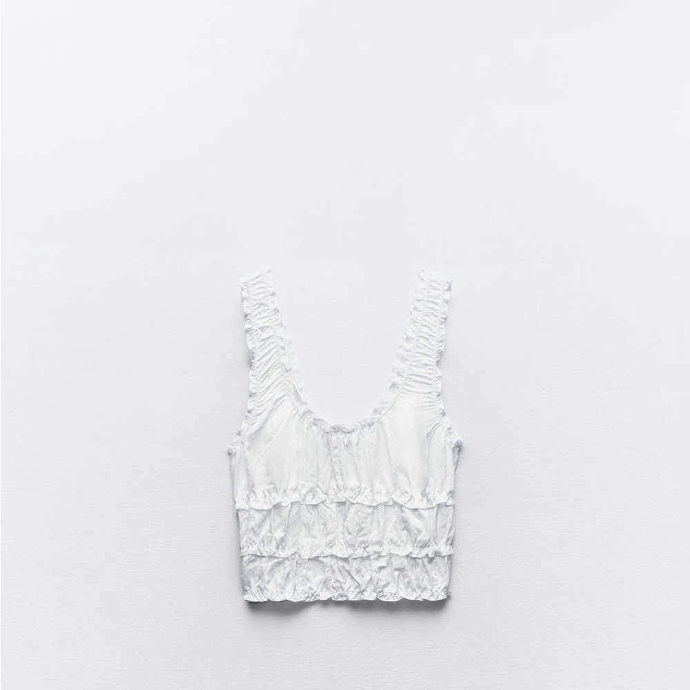 Zara satin Elegant White Ruffled Women's Top